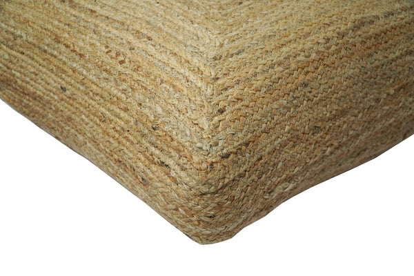 Natural Gold Braided Jute Square Pouf Ottoman