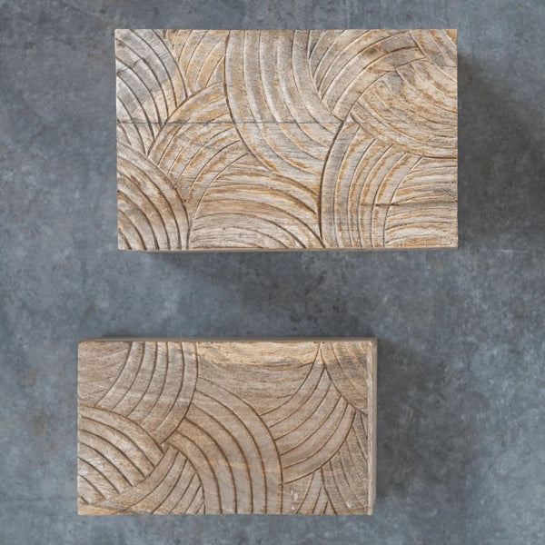 Close-up of material and construction detail — Hand-Carved Mango Wood Storage Boxes