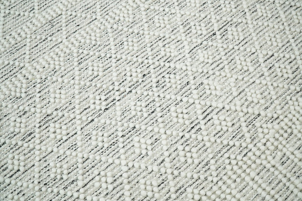 White & Black Geometric Wool Dhurrie Area Rug