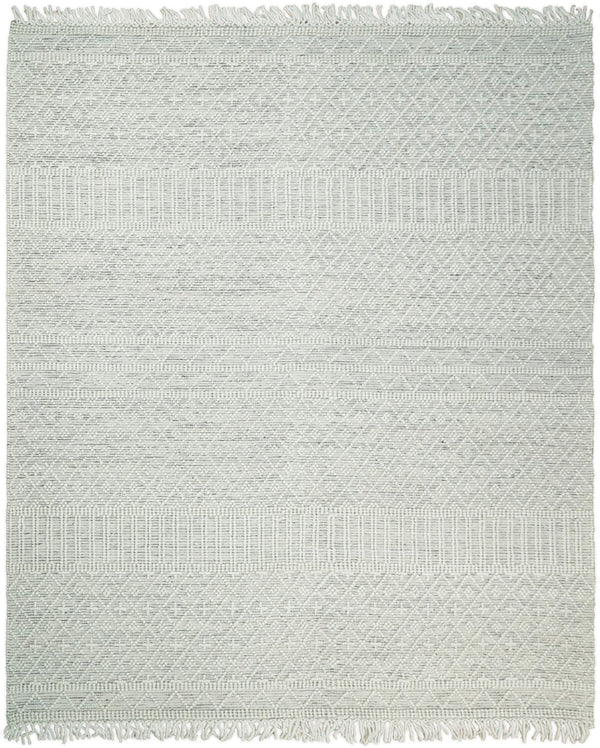 White & Black Geometric Wool Dhurrie Area Rug