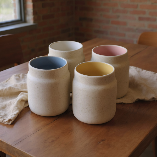 Hand-Thrown Stoneware Tumbler Mug styled in a warm editorial loft