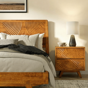 Carved Rubber Wood Platform Bed Frame — detail of finish and surface variation