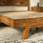 Carved Rubber Wood Platform Bed Frame — scale reference and proportion detail