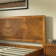Carved Rubber Wood Platform Bed Frame — back and side profile detail