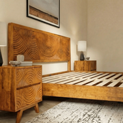 Carved Rubber Wood Platform Bed Frame — alternate view or variant option