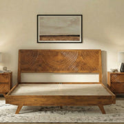 Close-up of handmade construction and surface detail — Carved Rubber Wood Platform Bed Frame