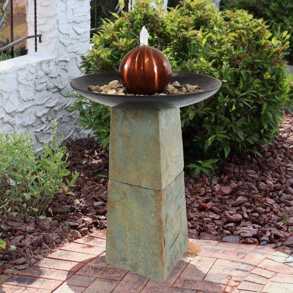 Slate Pedestal Orb Outdoor Fountain
