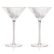 Gold-Rim Ribbed Crystal Martini Glass Set