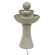 Two-Tier Leaf-Etched Ceramic Fountain