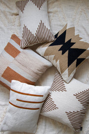 Kilim-Weave Geometric Pillow Cover — alternate styling showing pillow grouped with coordinating textiles