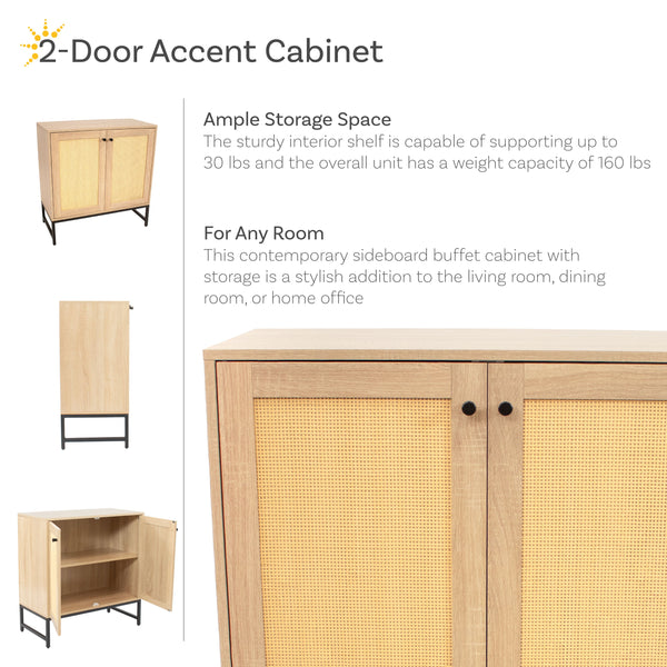 Rattan-Look Two-Door Sideboard Storage Cabinet