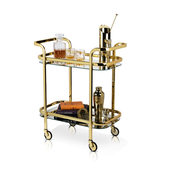 Gold-Finish Mirrored Two-Tier Bar Cart