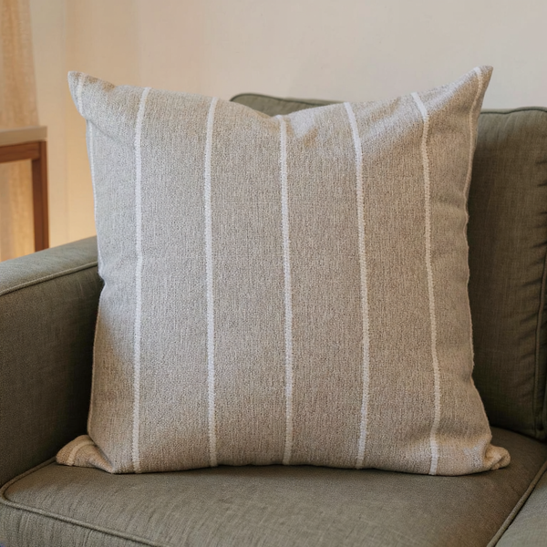 Jolie Textured Slub Stripe Pillow - 3 Sizes in a close view on coordinated upholstered seating