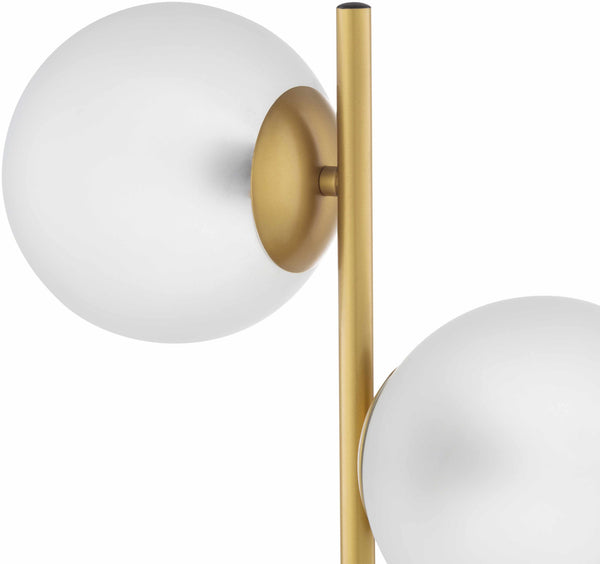 Close-up of Dual Globe Frosted Glass Table Lamp | Brass-Tone Stem body