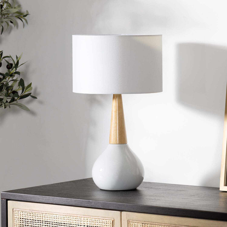 White Ceramic Wood Table Lamp