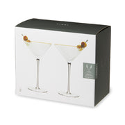 Gold-Rim Ribbed Crystal Martini Glass Set