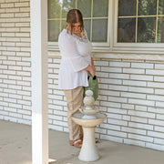 Two-Tier Leaf-Etched Ceramic Fountain