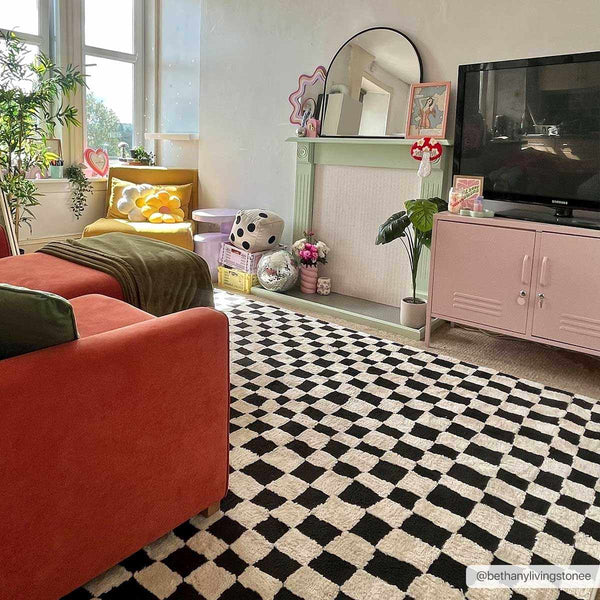 Black & Ivory Checkered Plush Rug