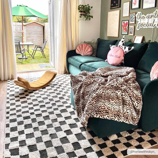 Black & Ivory Checkered Plush Rug