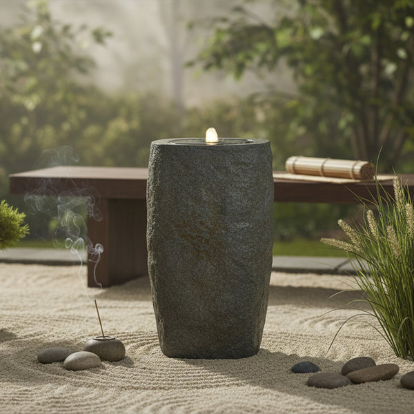 Polystone Cylinder LED Outdoor Fountain