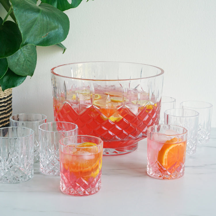 Diamond-Cut Crystal Punch Bowl Set