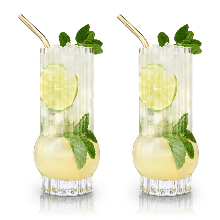 Art Deco Ribbed Crystal Highball Glass Set