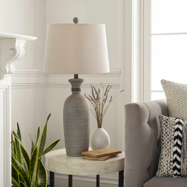 Close-up of lampshade construction and diffusion detail — Striped Resin Table Lamp