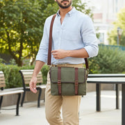 Waxed Canvas Leather-Trim Messenger Bag