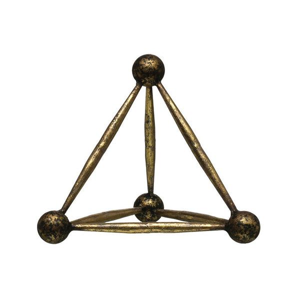 Antiqued Brass Metal Tetrahedron Sculpture