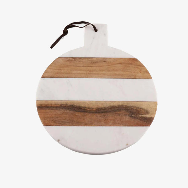 White Marble & Acacia Wood Round Charcuterie Board