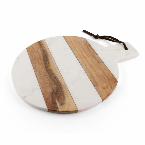 White Marble & Acacia Wood Round Charcuterie Board