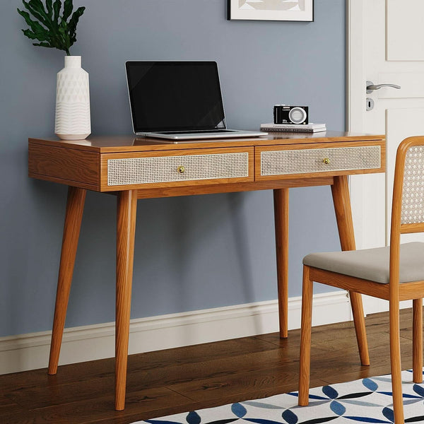 Rattan Drawer Wood Writing Desk