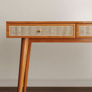 Rattan Drawer Wood Writing Desk