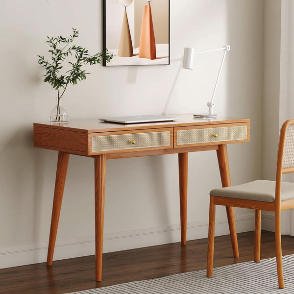 Rattan Drawer Wood Writing Desk