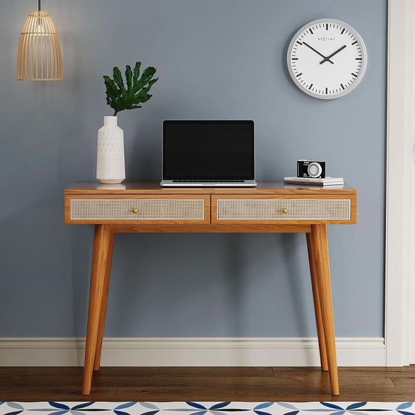 Rattan Drawer Wood Writing Desk