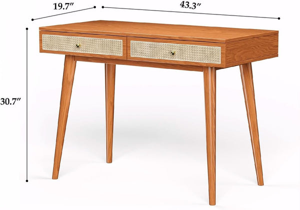 Rattan Drawer Wood Writing Desk