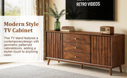 Walnut Fluted Mid-Century Sideboard Buffet, 56 in