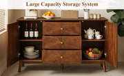 Walnut Fluted Mid-Century Sideboard Buffet, 56 in