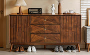 Walnut Fluted Mid-Century Sideboard Buffet, 56 in