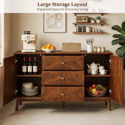 Walnut Fluted Mid-Century Sideboard Buffet, 56 in