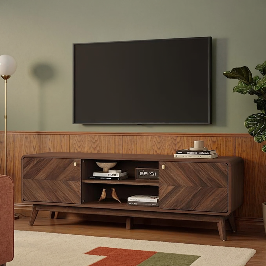 Mid-Century Wood TV Stand with Tapered Legs