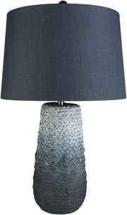 Ombre Braided Jute Table Lamp styled with ceramics and a linen runner