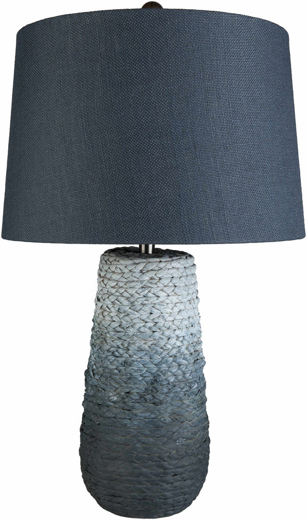 Ombre Braided Jute Table Lamp styled with ceramics and a linen runner