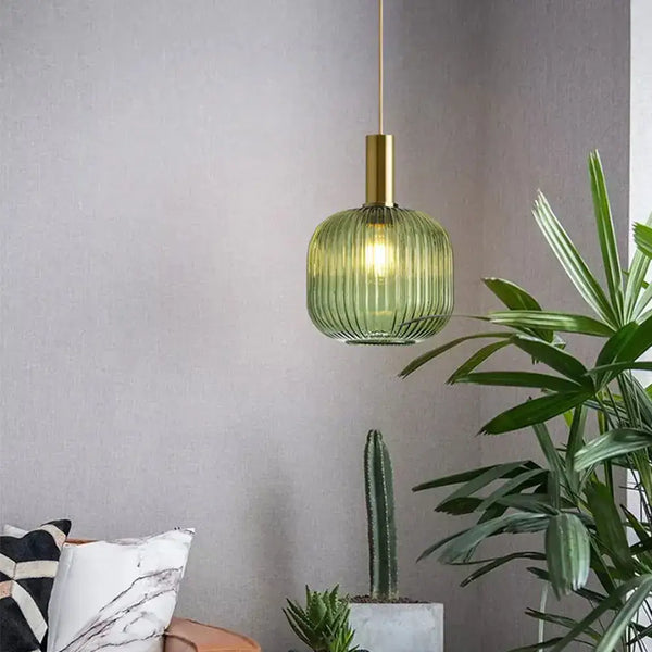 Ribbed Tinted Glass Pendant Light