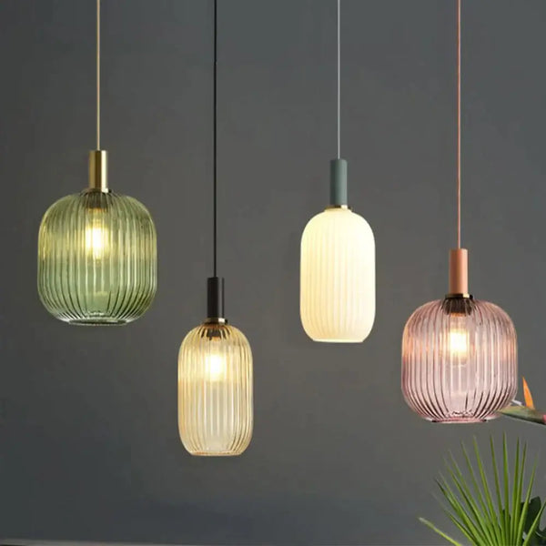 Ribbed Tinted Glass Pendant Light
