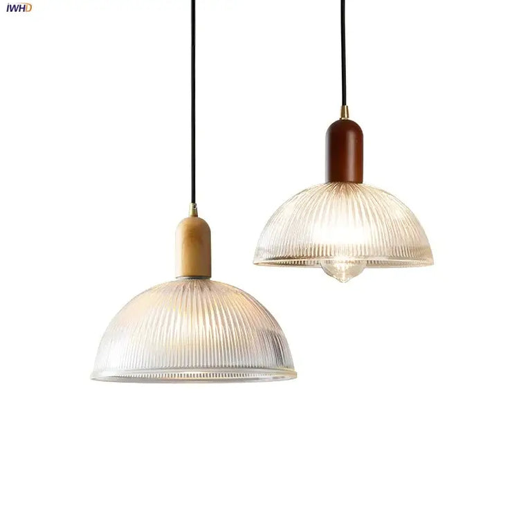 Ribbed Glass Dome Pendant Light