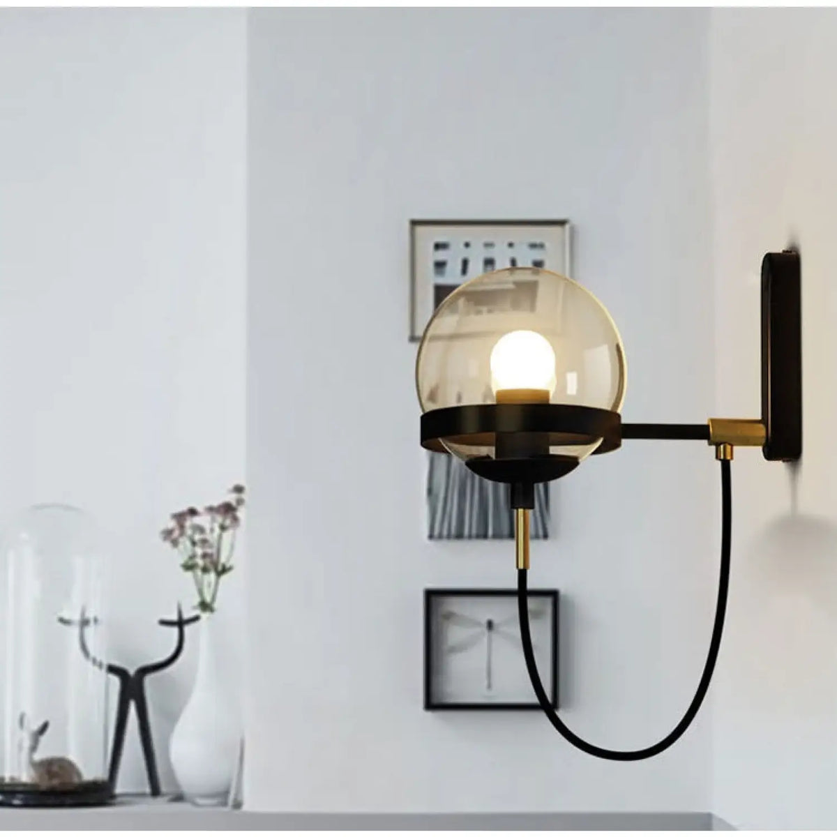 Retro Glass Globe Wall Sconce, Black or Gold