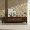 Walnut Wood-Grain Slatted TV Stand, 78 in