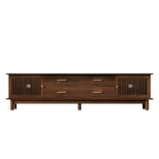 Walnut Wood-Grain Slatted TV Stand, 78 in