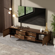 Walnut Wood-Grain Slatted TV Stand, 78 in